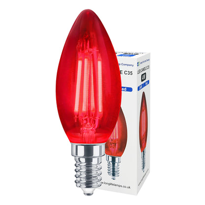 4w LED Red Candle Light Bulb E14 Clear Glass - Free delivery on all orders