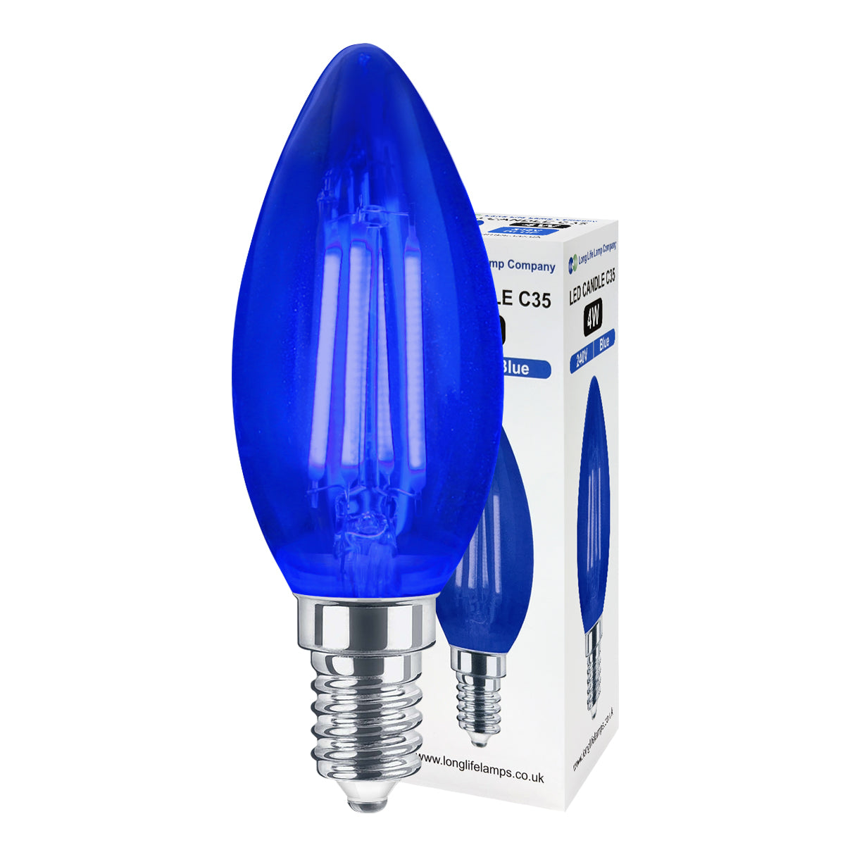 4w LED Blue Candle Light Bulb E14 Clear Glass