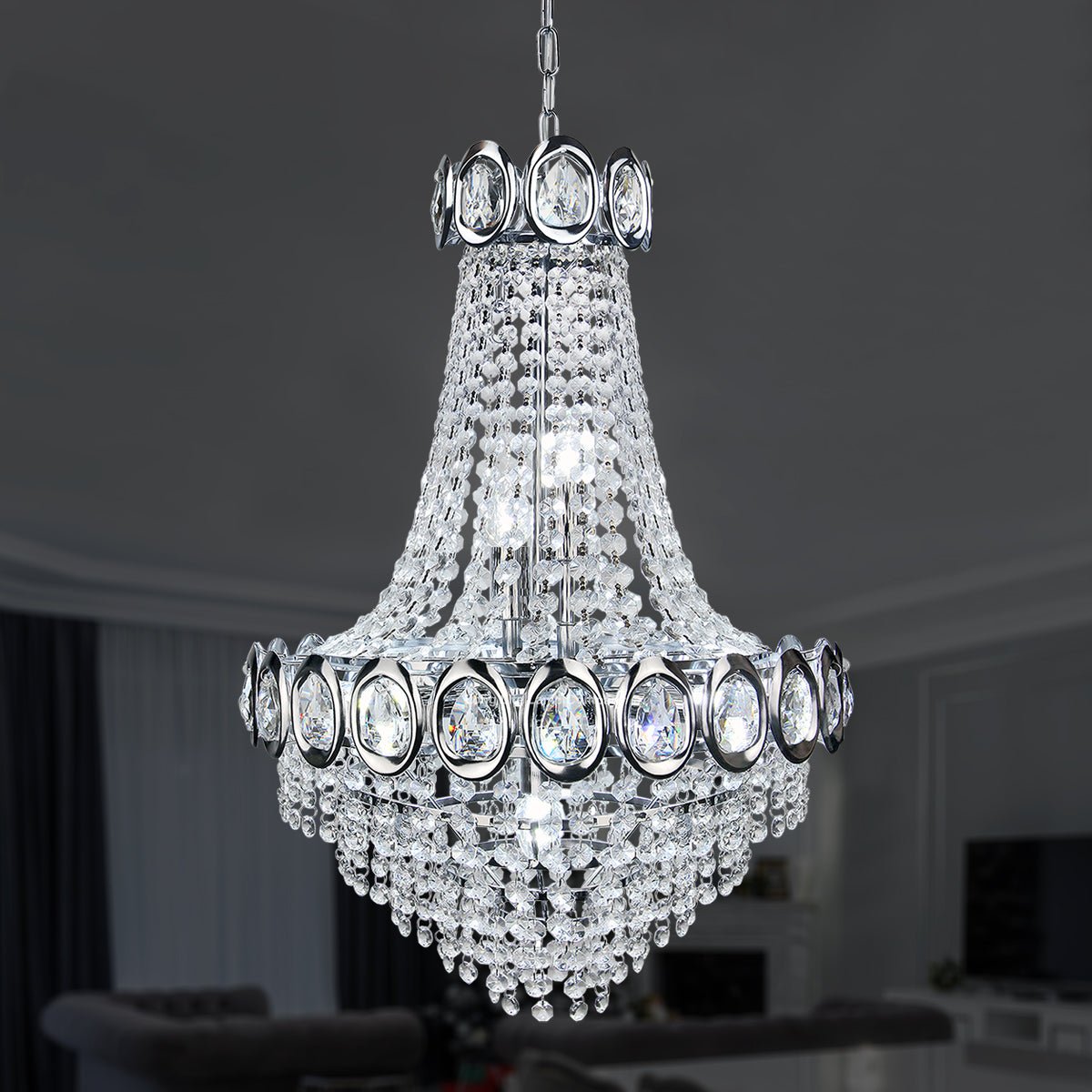 Ceiling Chandelier 6 Lamp Crystal Chrome Pendant Light - Energy Light Bulbs - Free delivery on all orders