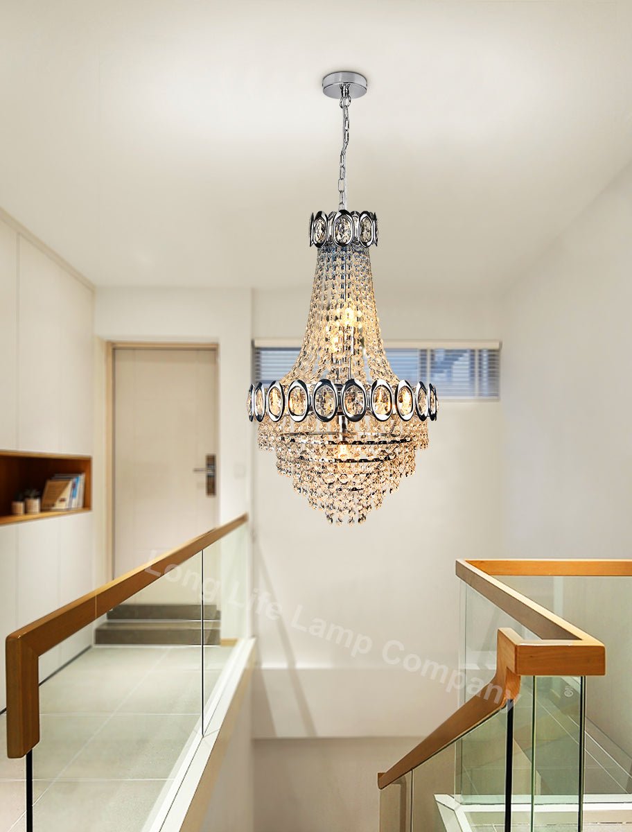 Ceiling Chandelier 6 Lamp Crystal Chrome Pendant Light - Energy Light Bulbs - Free delivery on all orders