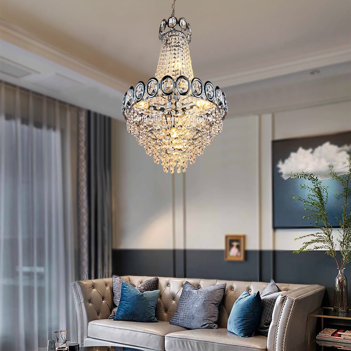 Ceiling Chandelier 6 Lamp Crystal Chrome Pendant Light - Energy Light Bulbs - Free delivery on all orders