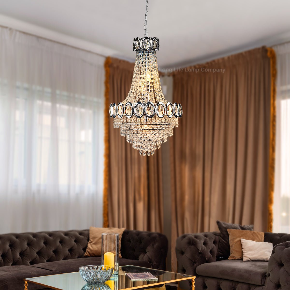 Ceiling Chandelier 6 Lamp Crystal Chrome Pendant Light - Energy Light Bulbs - Free delivery on all orders