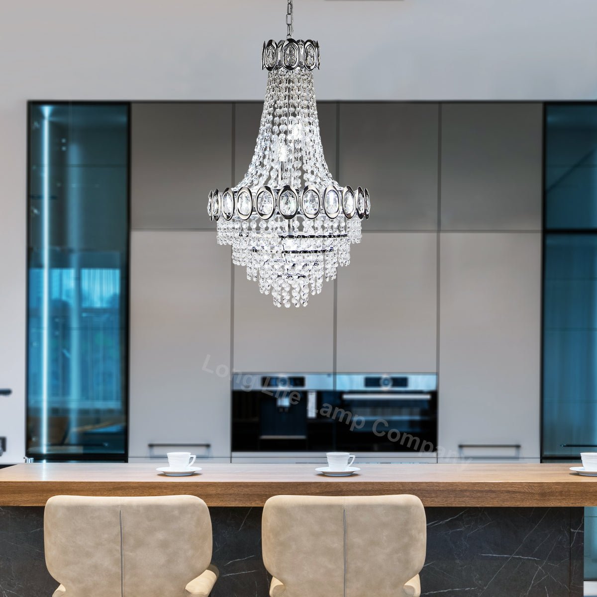 Ceiling Chandelier 6 Lamp Crystal Chrome Pendant Light - Energy Light Bulbs - Free delivery on all orders