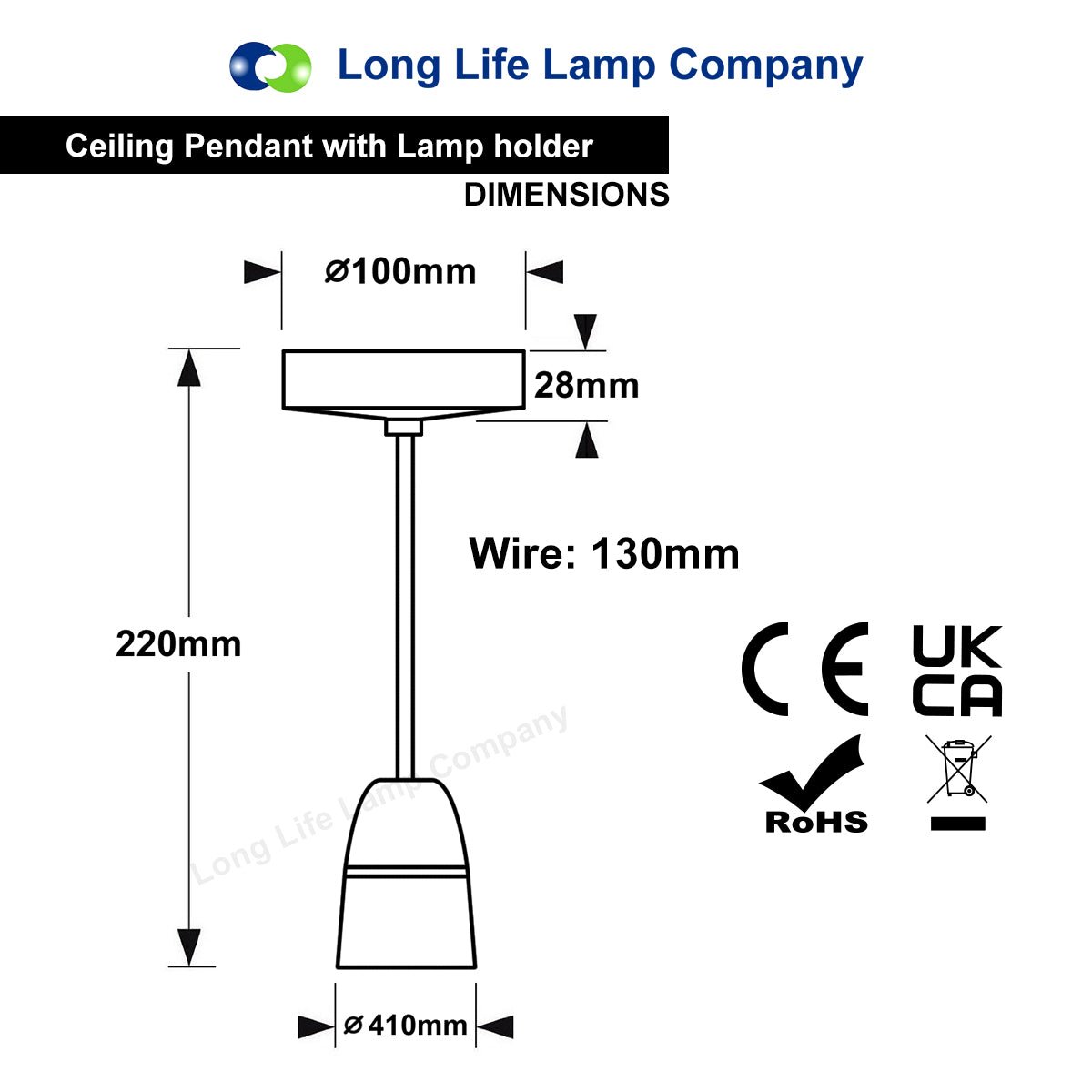 Ceiling Pendant with Lamp holder 6 inch White - Energy Light Bulbs - Free delivery on all orders