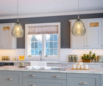 Ceiling Tear Drop Crackled Clear Glass Pendant Lamp Shade Retro Chrome Holder - Energy Light Bulbs - Free delivery on all orders