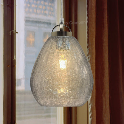 Ceiling Tear Drop Crackled Clear Glass Pendant Lamp Shade Retro Chrome Holder - Energy Light Bulbs - Free delivery on all orders