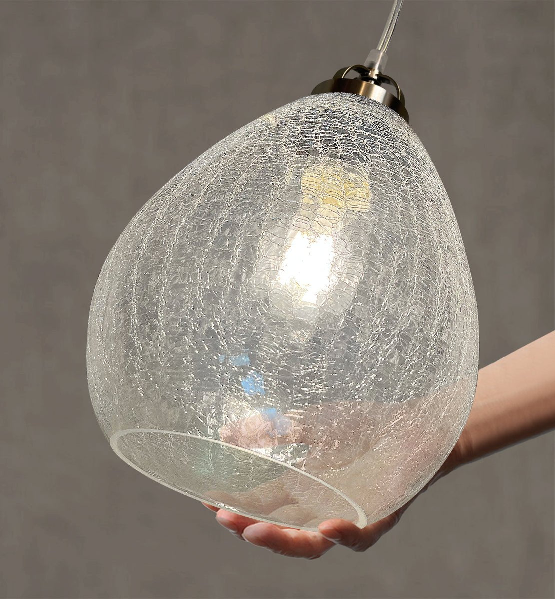Ceiling Tear Drop Crackled Clear Glass Pendant Lamp Shade Retro Chrome Holder - Energy Light Bulbs - Free delivery on all orders