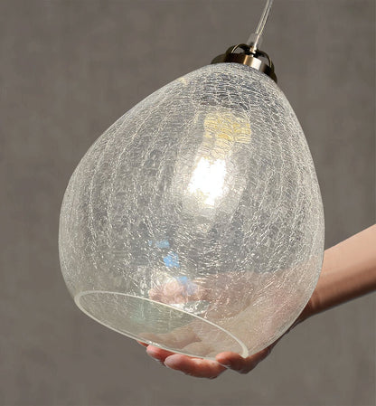 Ceiling Tear Drop Crackled Clear Glass Pendant Lamp Shade Retro Chrome Holder - Energy Light Bulbs - Free delivery on all orders