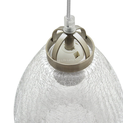 Ceiling Tear Drop Crackled Clear Glass Pendant Lamp Shade Retro Chrome Holder - Energy Light Bulbs - Free delivery on all orders