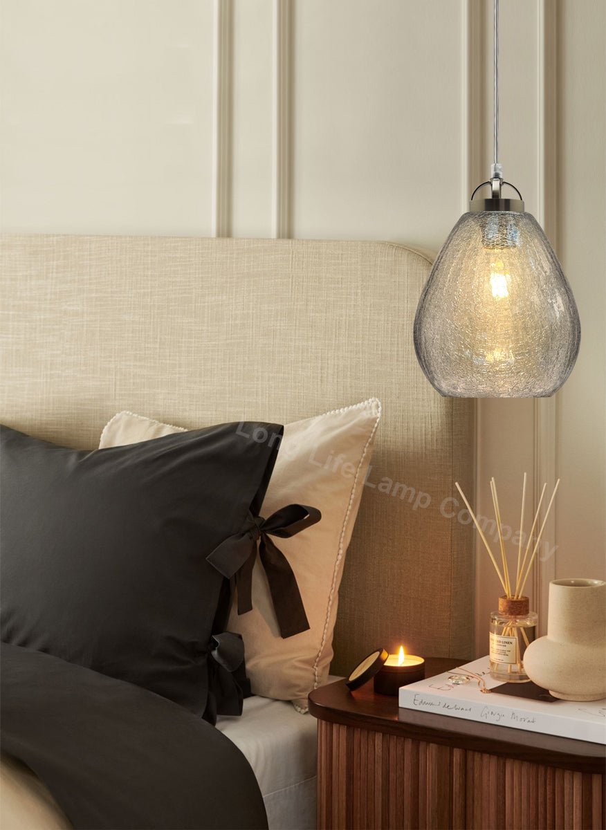 Ceiling Tear Drop Crackled Clear Glass Pendant Lamp Shade Retro Chrome Holder - Energy Light Bulbs - Free delivery on all orders