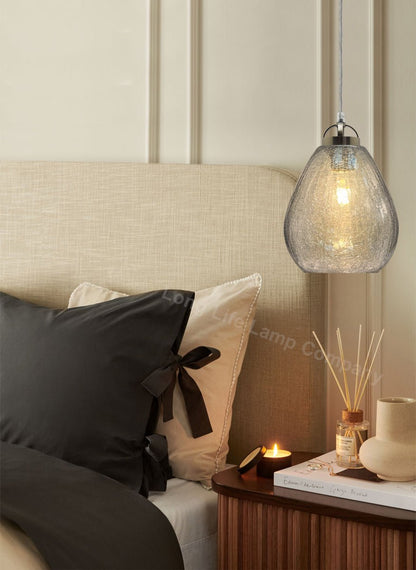 Ceiling Tear Drop Crackled Clear Glass Pendant Lamp Shade Retro Chrome Holder - Energy Light Bulbs - Free delivery on all orders