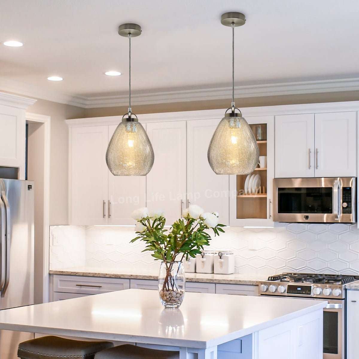 Ceiling Tear Drop Crackled Clear Glass Pendant Lamp Shade Retro Chrome Holder - Energy Light Bulbs - Free delivery on all orders