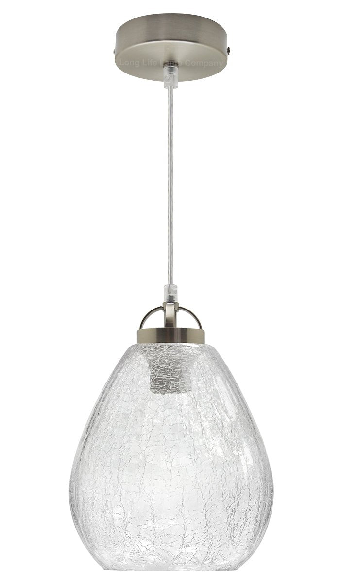 Ceiling Tear Drop Crackled Clear Glass Pendant Lamp Shade Retro Chrome Holder - Energy Light Bulbs - Free delivery on all orders