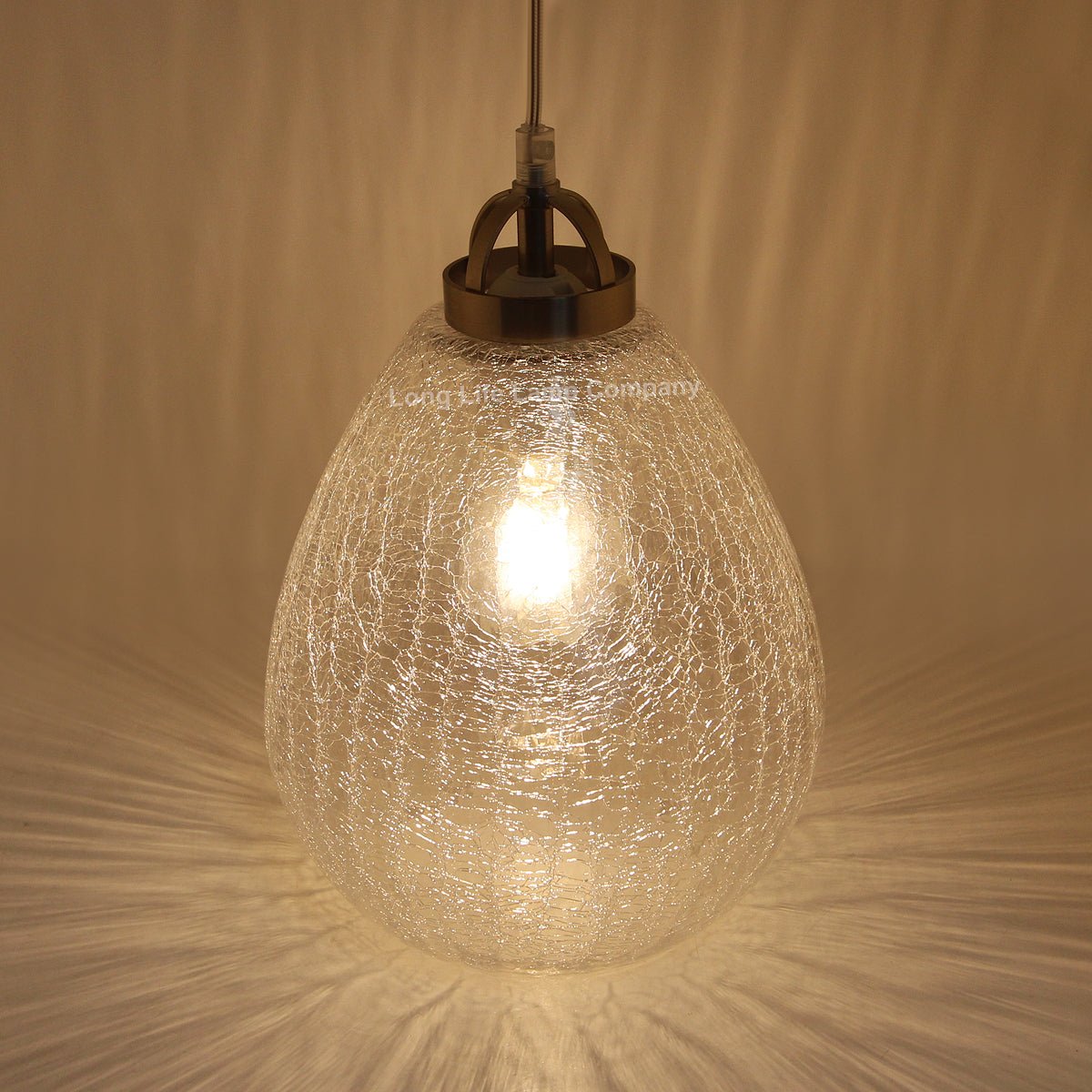 Ceiling Tear Drop Crackled Clear Glass Pendant Lamp Shade Retro Chrome Holder - Energy Light Bulbs - Free delivery on all orders