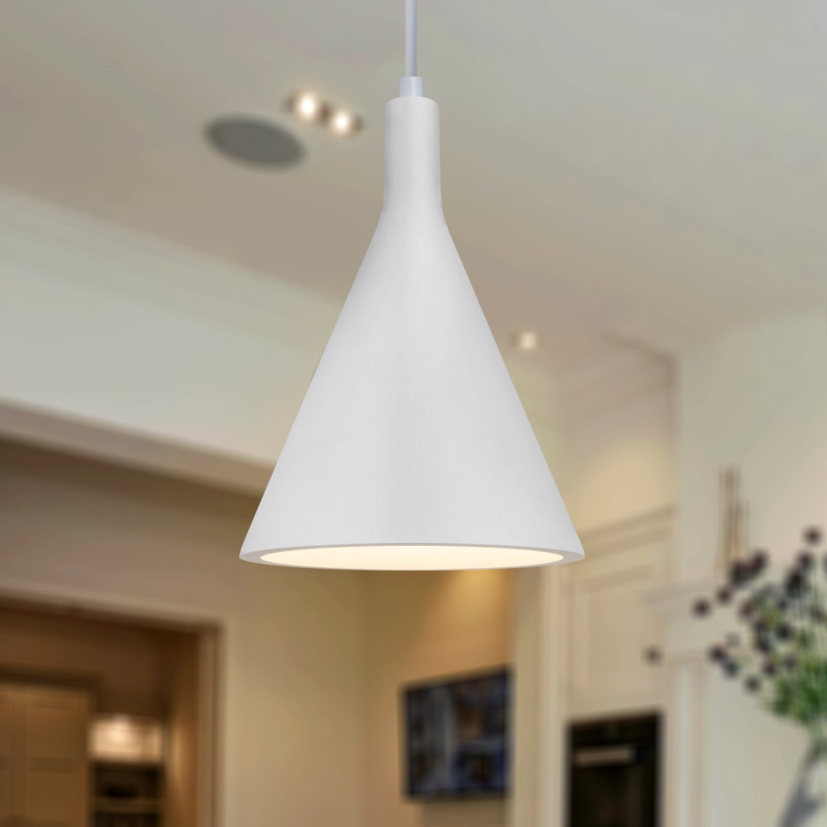 Ceramic Ceiling Pendant Light White Gypsum Lamp Shade - Energy Light Bulbs - Free delivery on all orders