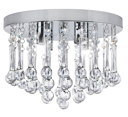 Chandelier Ceiling Light Round Modern Flush Mount Crystal Droplets Chrome Base with 4 LED Bulbs - Energy Light Bulbs - Free delivery on all orders