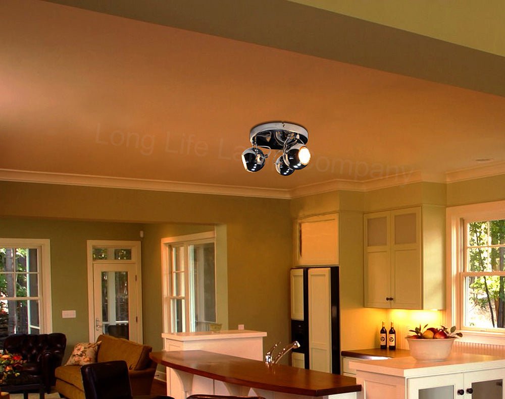 Chrome 3 Way Adjustable Eyeball Ceiling Spotlight GU10 - Energy Light Bulbs - Free delivery on all orders