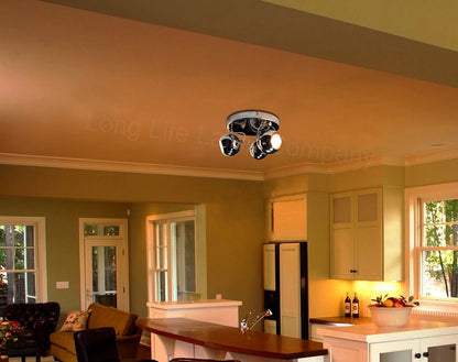 Chrome 3 Way Adjustable Eyeball Ceiling Spotlight GU10 - Energy Light Bulbs - Free delivery on all orders