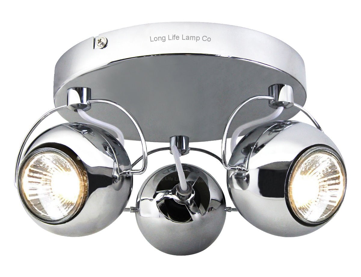Chrome 3 Way Adjustable Eyeball Ceiling Spotlight GU10 - Energy Light Bulbs - Free delivery on all orders