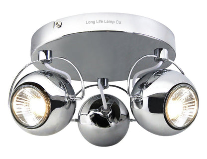 Chrome 3 Way Adjustable Eyeball Ceiling Spotlight GU10 - Energy Light Bulbs - Free delivery on all orders