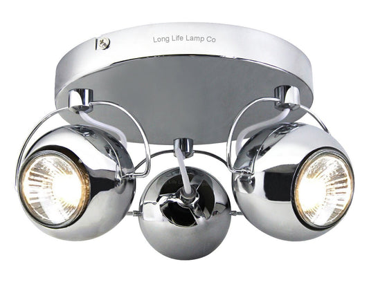 Chrome 3 Way Adjustable Eyeball Ceiling Spotlight GU10 - Energy Light Bulbs - Free delivery on all orders