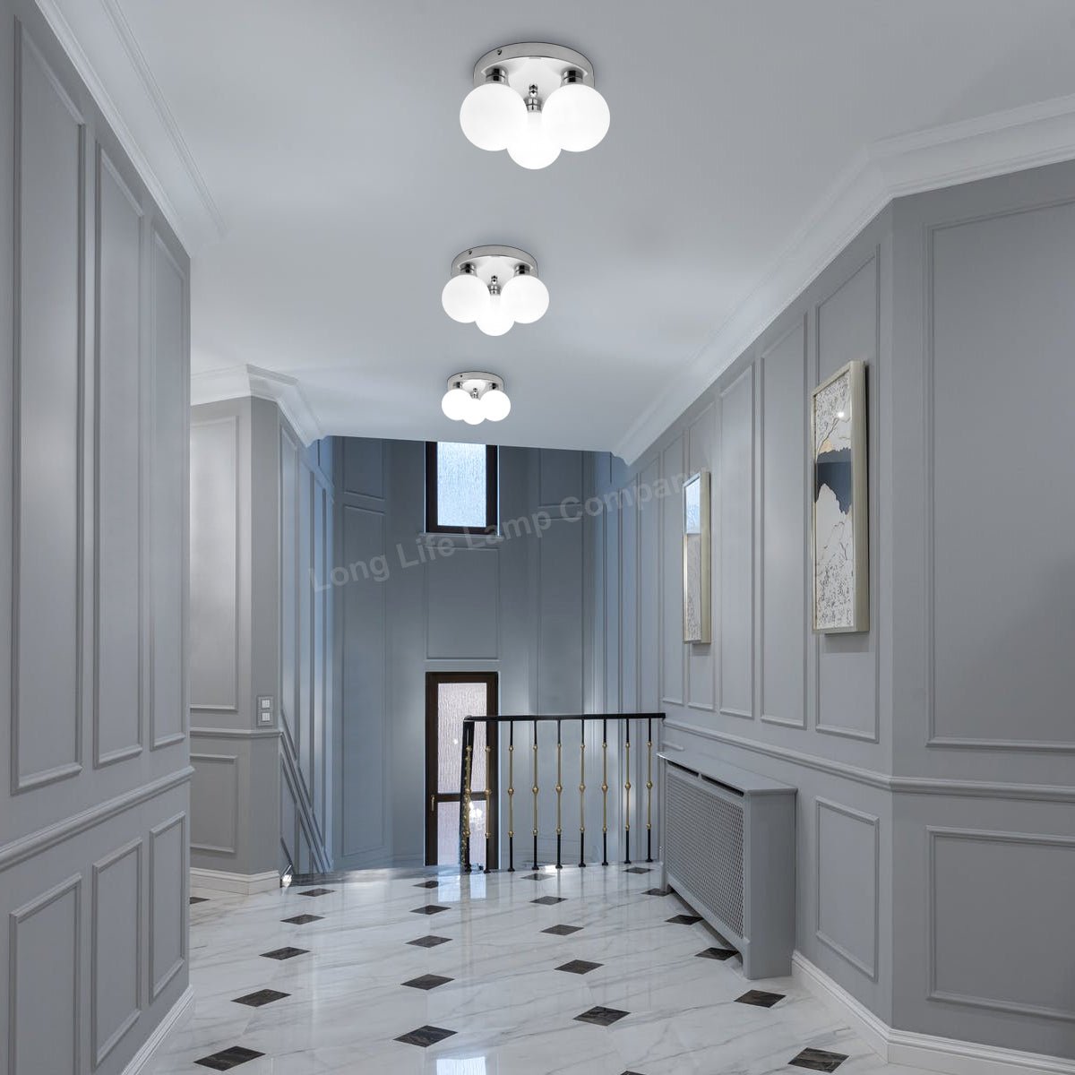 Chrome 3-Way Globe Ceiling Light – Frosted, Warm or Cool - Free delivery on all orders