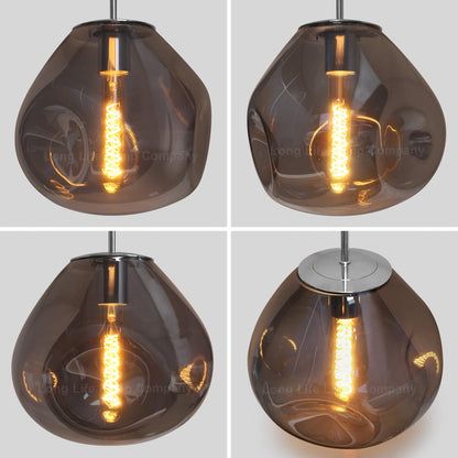 Chrome Blown Glass Ceiling Pendant Light Smoked Grey Globe Lamp Shade - Energy Light Bulbs - Free delivery on all orders