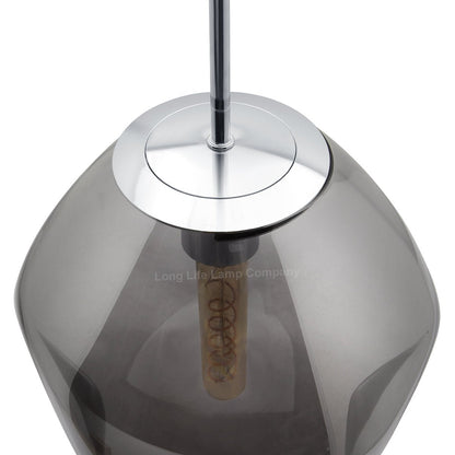 Chrome Blown Glass Ceiling Pendant Light Smoked Grey Globe Lamp Shade - Energy Light Bulbs - Free delivery on all orders