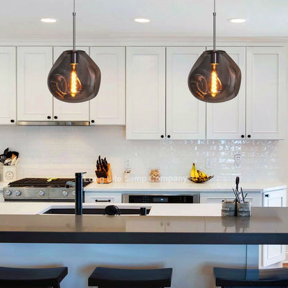 Chrome Blown Glass Ceiling Pendant Light Smoked Grey Globe Lamp Shade - Energy Light Bulbs - Free delivery on all orders
