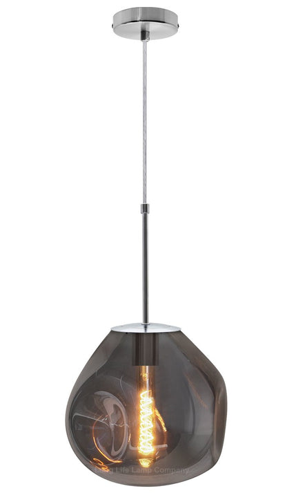 Chrome Blown Glass Ceiling Pendant Light Smoked Grey Globe Lamp Shade - Energy Light Bulbs - Free delivery on all orders