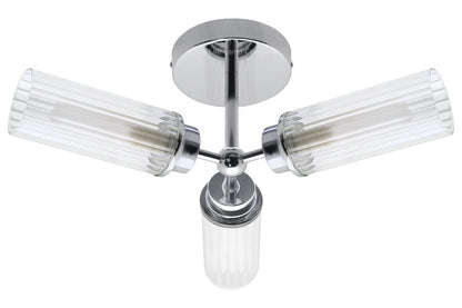 Chrome Clear Ribbed Glass Tubular Ceiling Light 3 Lamp Shades IP44 K401 with LED 5W G9 - Energy Light Bulbs - Free delivery on all orders