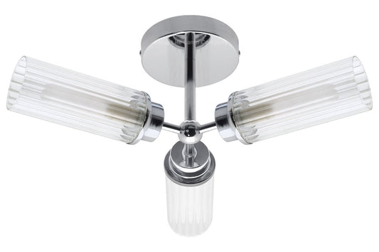 Chrome Clear Ribbed Glass Tubular Ceiling Light 3 Lamp Shades IP44 K401 with LED 5W G9 - Energy Light Bulbs - Free delivery on all orders