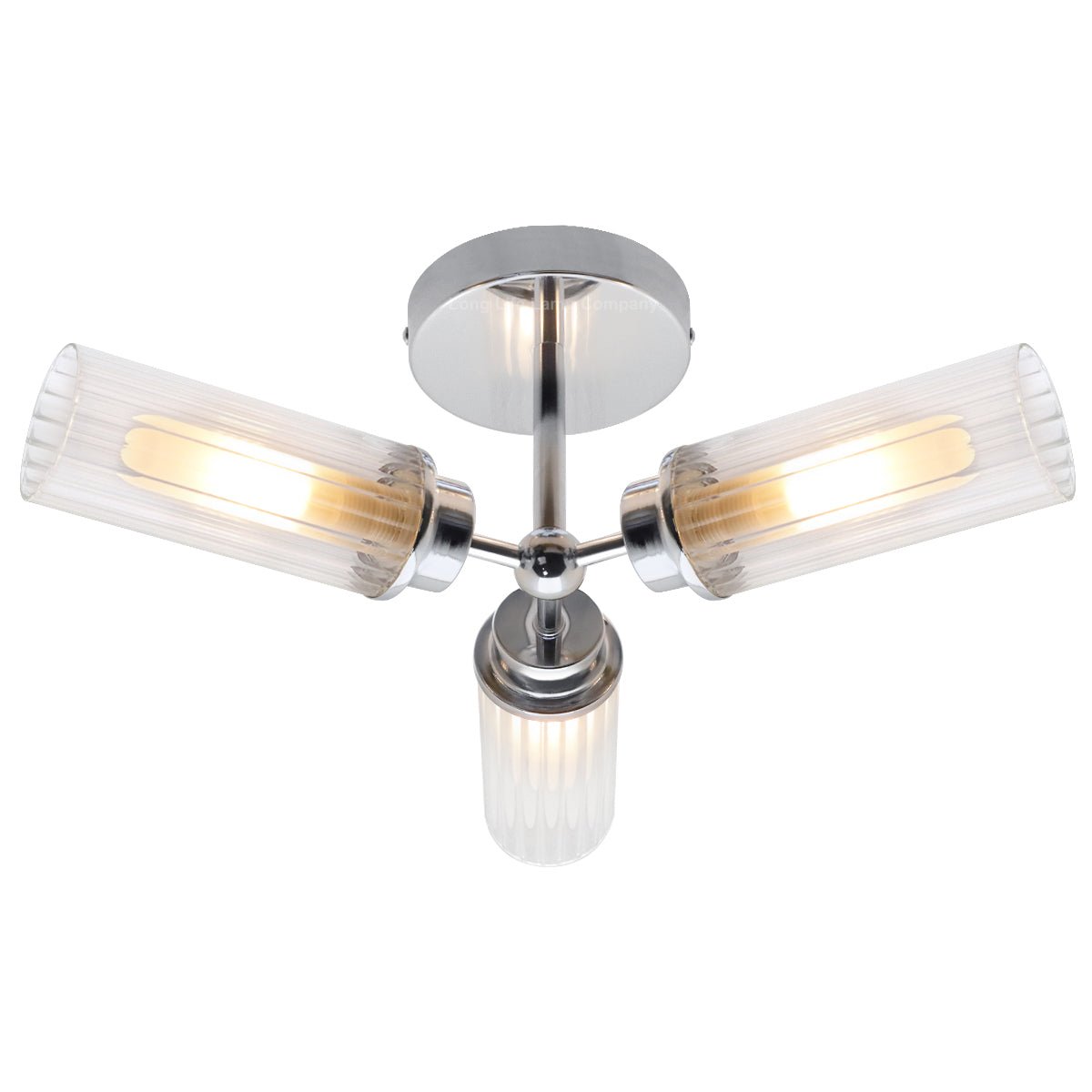 Chrome Clear Ribbed Glass Tubular Ceiling Light 3 Lamp Shades IP44 K401 with LED 5W G9 - Energy Light Bulbs - Free delivery on all orders