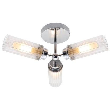 Chrome Clear Ribbed Glass Tubular Ceiling Light 3 Lamp Shades IP44 K401 with LED 5W G9 - Energy Light Bulbs - Free delivery on all orders
