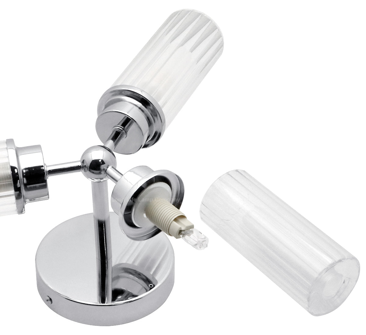 Chrome Clear Ribbed Glass Tubular Ceiling Light 3 Lamp Shades IP44 K401 with LED 5W G9 - Energy Light Bulbs - Free delivery on all orders