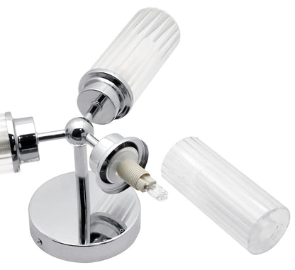 Chrome Clear Ribbed Glass Tubular Ceiling Light 3 Lamp Shades IP44 K401 with LED 5W G9 - Energy Light Bulbs - Free delivery on all orders