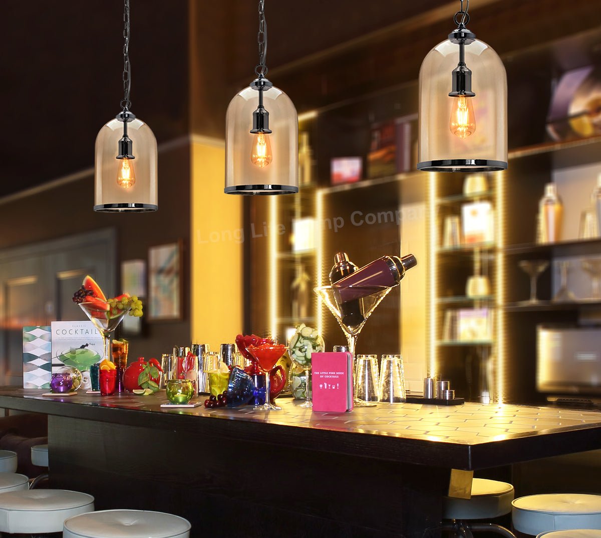 Chrome Vintage Ceiling Pendant Light Glass Lamp Shade Bell Chain Lantern - Energy Light Bulbs - Free delivery on all orders