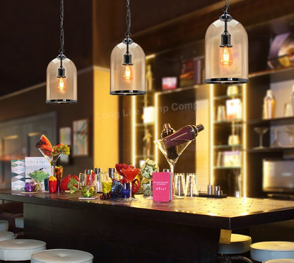 Chrome Vintage Ceiling Pendant Light Glass Lamp Shade Bell Chain Lantern - Energy Light Bulbs - Free delivery on all orders