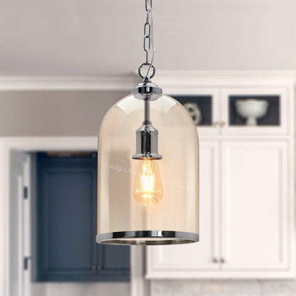 Chrome Vintage Ceiling Pendant Light Glass Lamp Shade Bell Chain Lantern - Energy Light Bulbs - Free delivery on all orders