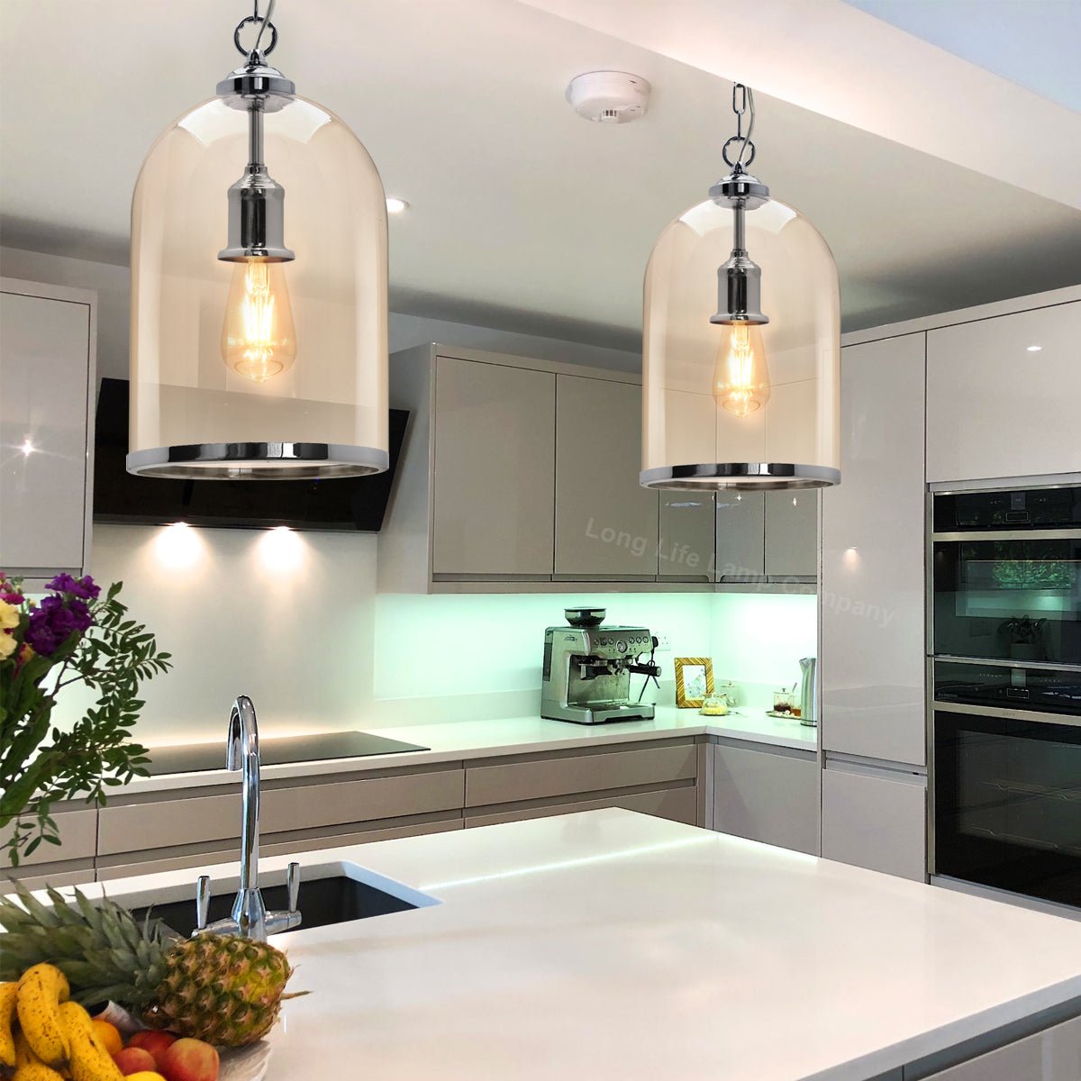 Chrome Vintage Ceiling Pendant Light Glass Lamp Shade Bell Chain Lantern - Energy Light Bulbs - Free delivery on all orders