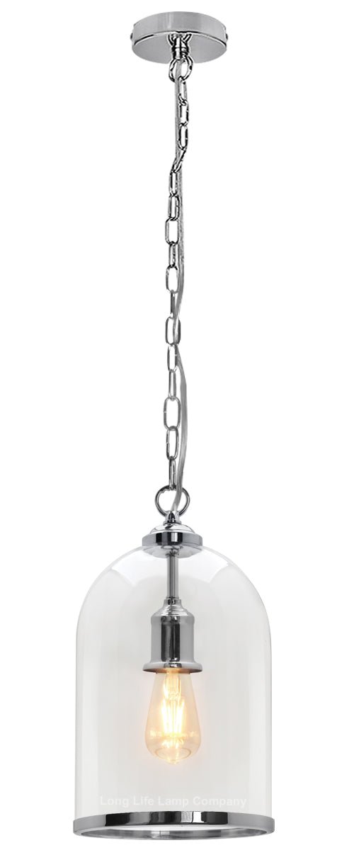 Chrome Vintage Ceiling Pendant Light Glass Lamp Shade Bell Chain Lantern - Energy Light Bulbs - Free delivery on all orders