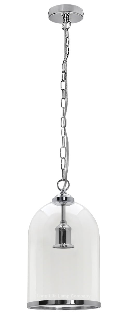 Chrome Vintage Ceiling Pendant Light Glass Lamp Shade Bell Chain Lantern - Energy Light Bulbs - Free delivery on all orders