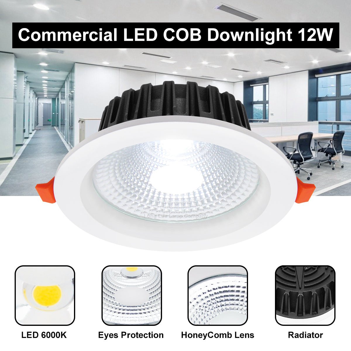 COB 12W Recessed Commercial LED Downlight 6000K - Energy Light Bulbs - Free delivery on all orders