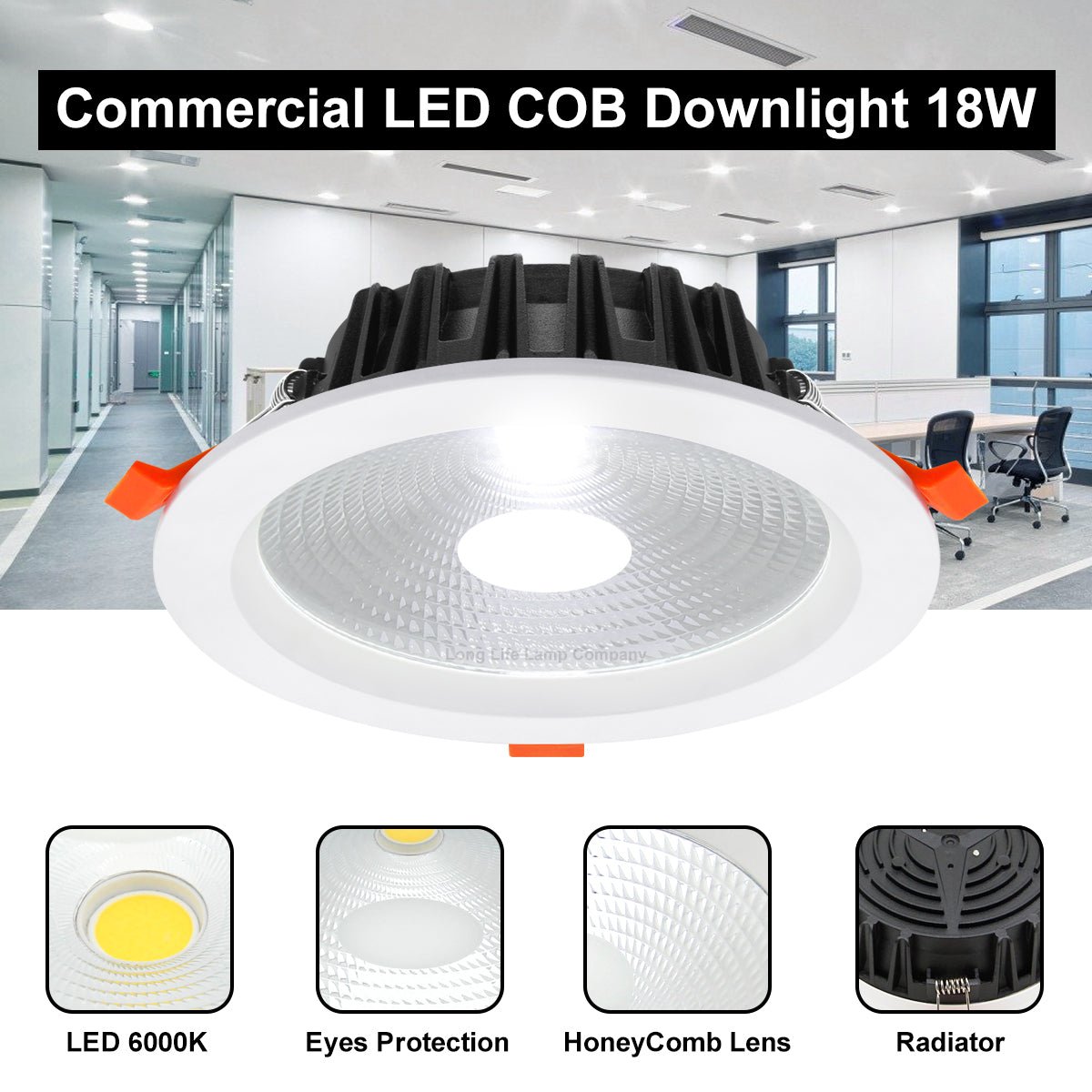 COB 18W Recessed Commercial LED Downlight 6000K - Energy Light Bulbs - Free delivery on all orders