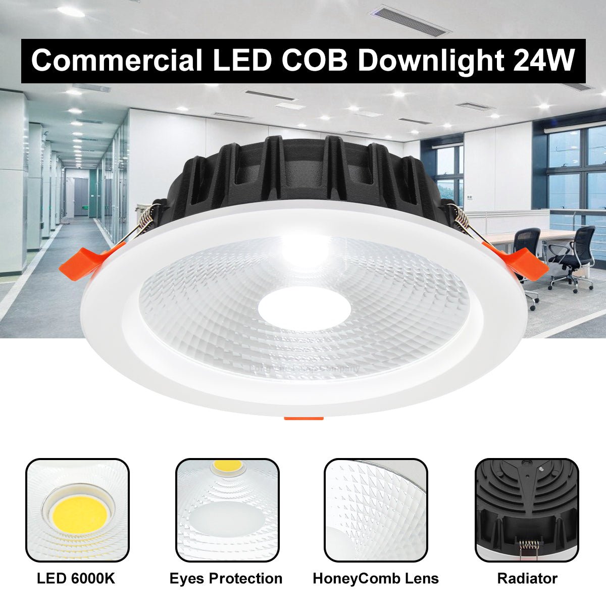 COB 24W Recessed Commercial LED Downlight 6000K - Energy Light Bulbs - Free delivery on all orders