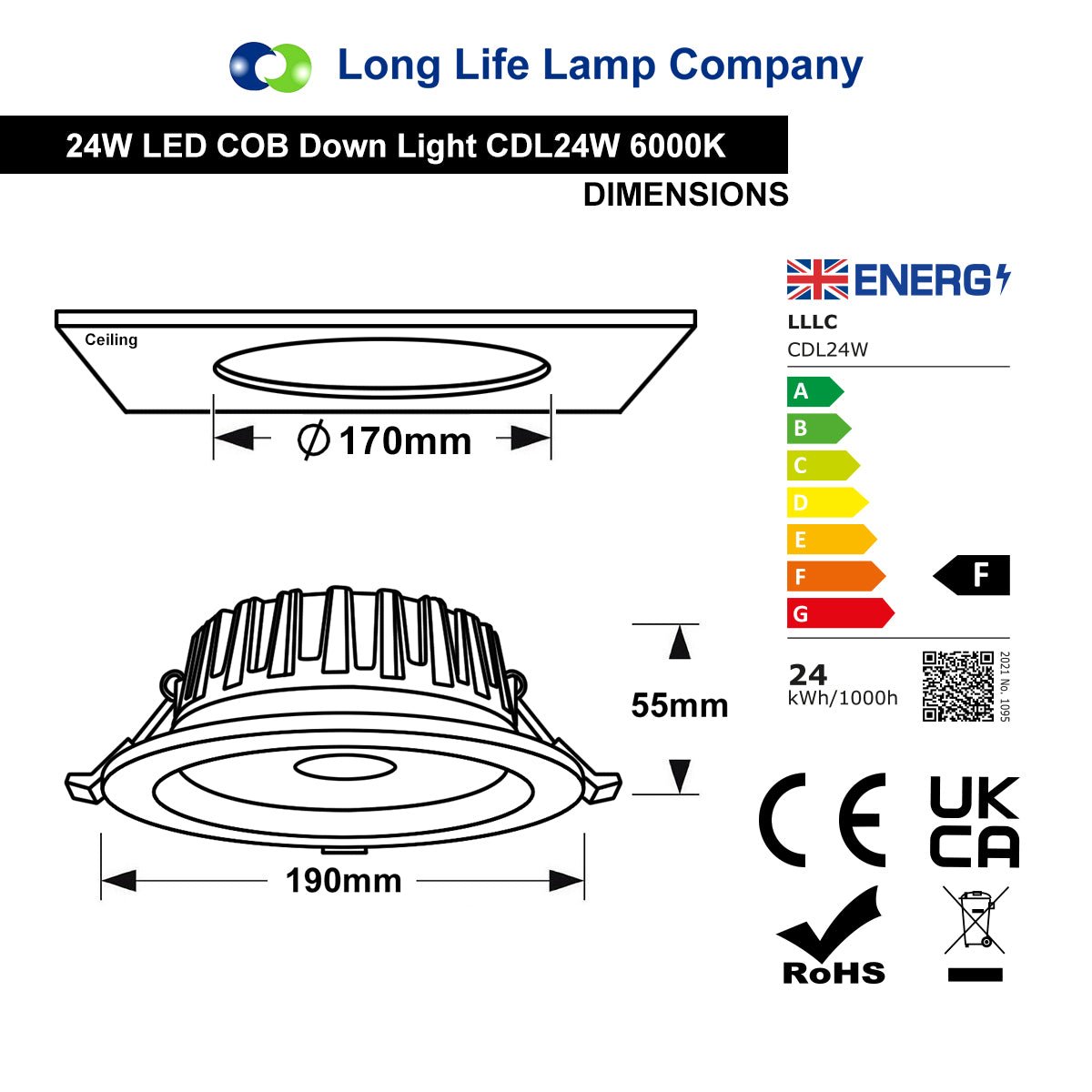 COB 24W Recessed Commercial LED Downlight 6000K - Energy Light Bulbs - Free delivery on all orders