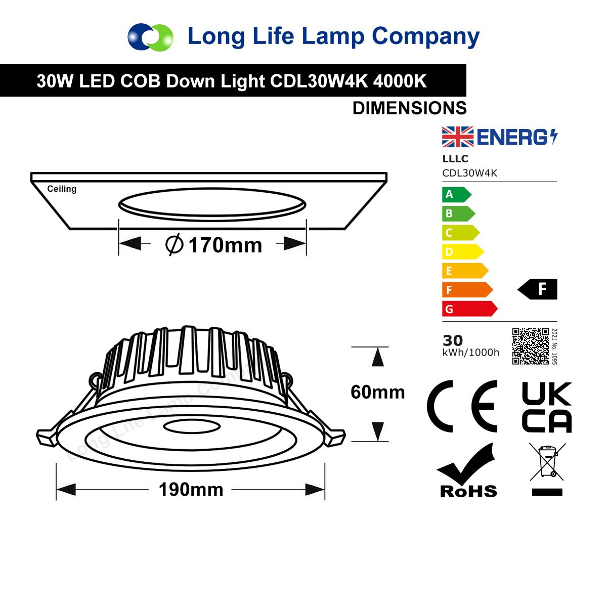 COB 30W Recessed Commercial LED Downlight 4000K - Energy Light Bulbs - Free delivery on all orders