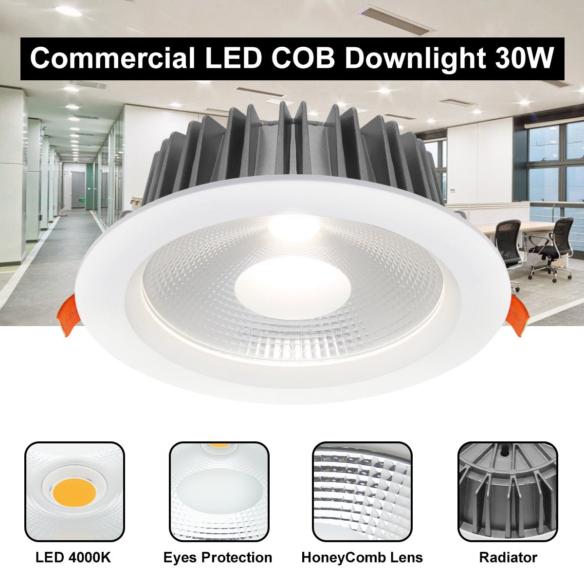 COB 30W Recessed Commercial LED Downlight 4000K - Energy Light Bulbs - Free delivery on all orders