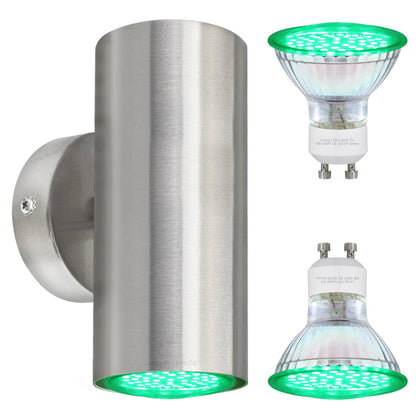 Coloured LED GU10 Up Down Double Wall Light IP20 Heavy Stainless Steel - Energy Light Bulbs - Free delivery on all orders