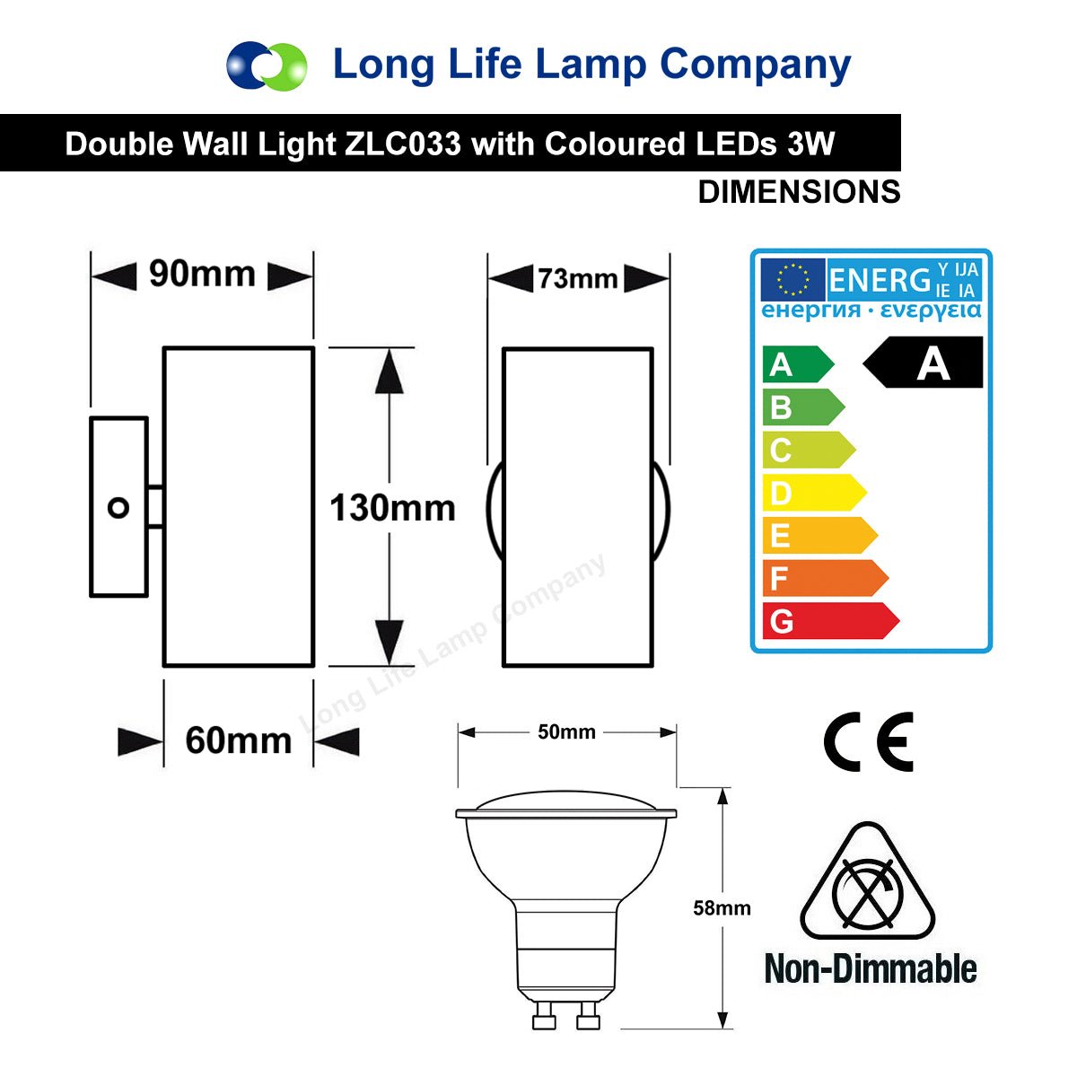 Coloured LED GU10 Up Down Double Wall Light IP20 Heavy Stainless Steel - Energy Light Bulbs - Free delivery on all orders